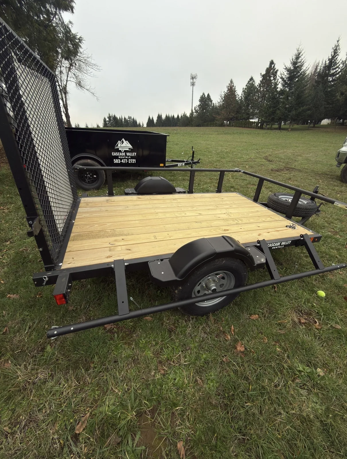 5×8 utility trailer — rear angle with ramp gate
